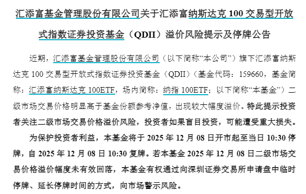 美股QDII基金扎堆提示溢价风险 两只ETF将停牌  第2张