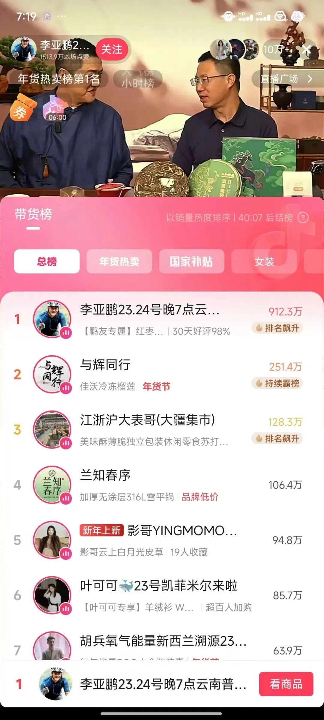 李亚鹏一夜带货超7500万元，自认缺点太多  第1张